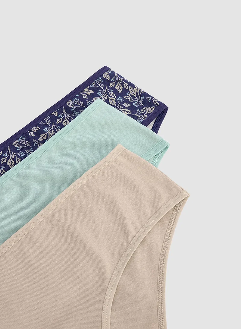 Penti Multicolour Penti Multicolour Oceanna 3-pack Leaf Patterned Cotton Low Waist Briefs for Women | Best Price UAE